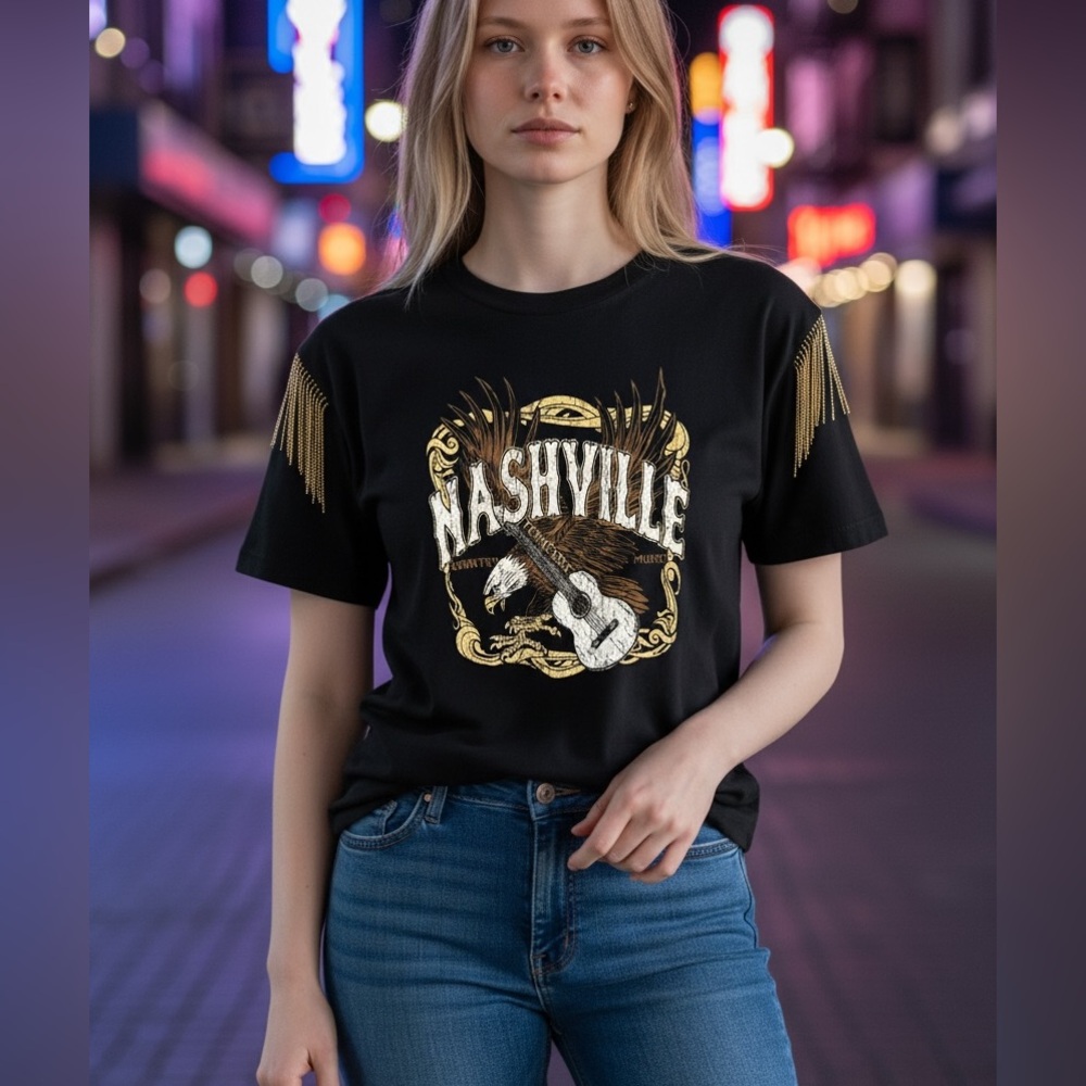 Organic Generation | 100% Cotton Nashville Tshirt- Chain Fringe- Country Western